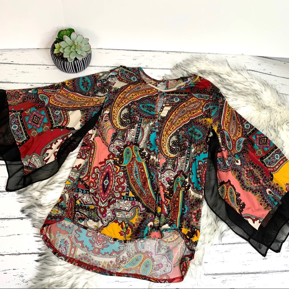 JENNIE & MARLIS Multicolored Stevie Nicks Style Print Butterfly Sleeve Blouse, S - Picture 2 of 10